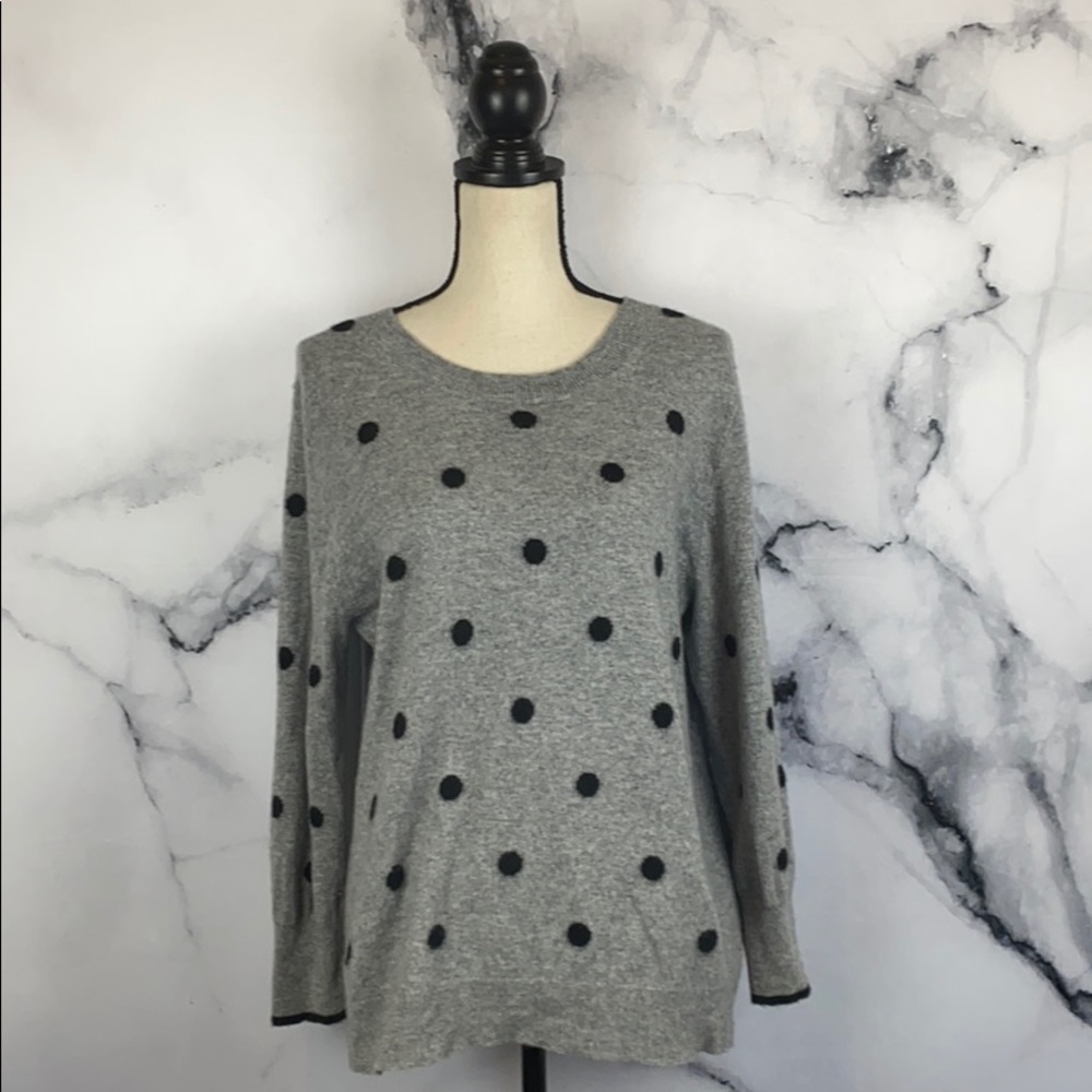 J Crew cashmere sweater grey black polka dot